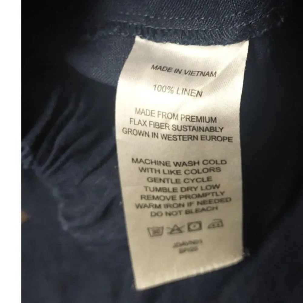 Quince 100% Linen Pull On Cropped Pants Women's Large Navy Blue Pockets